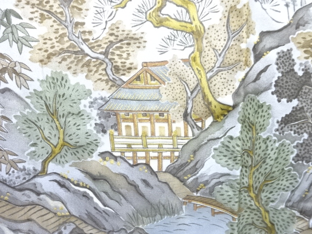JAPANESE KIMONO / ANTIQUE PAVILION LANDSCAPE PATTERN MENS JUBAN